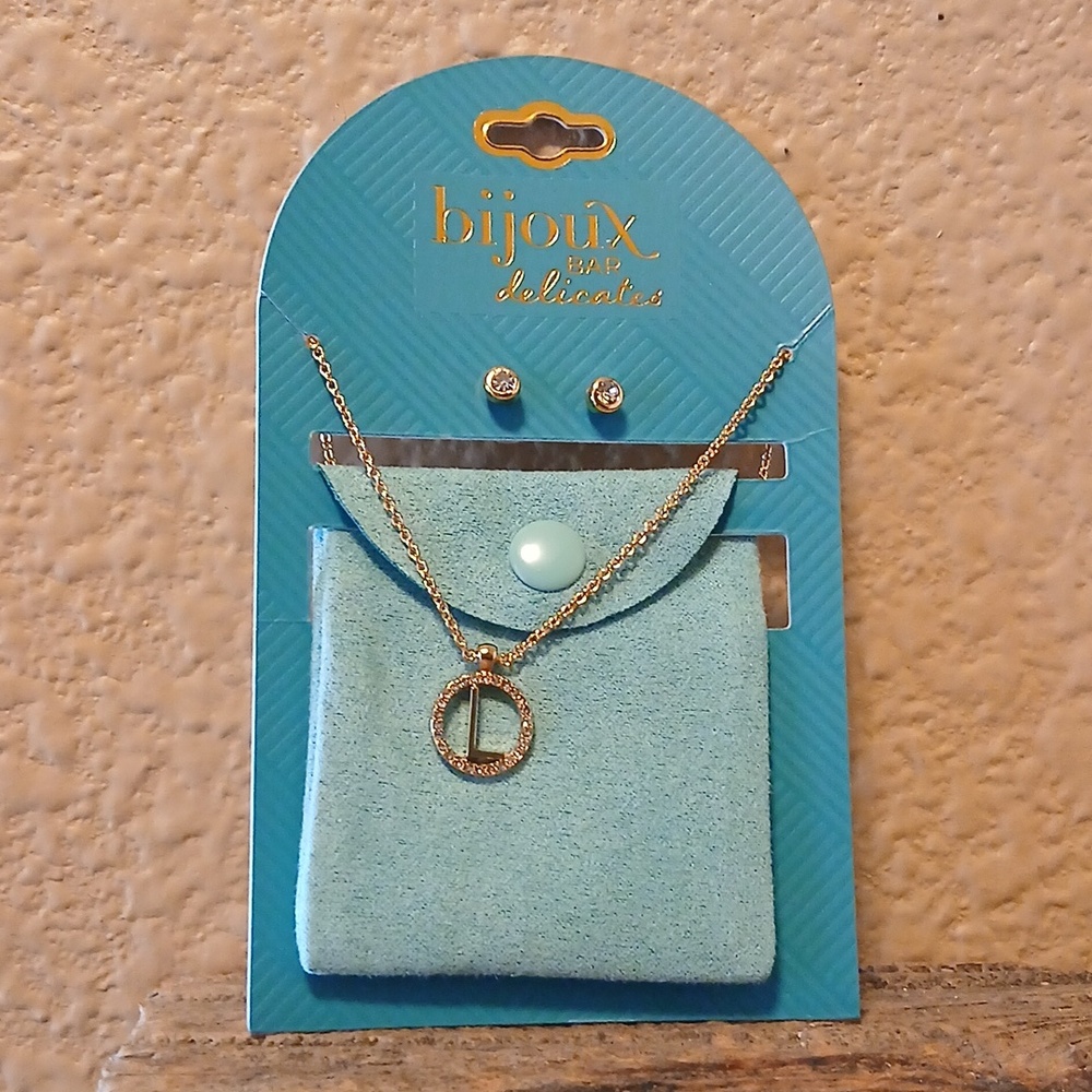 Bijoux Bar Delicates Gold Tone Pave Initial Womens Glass 2-pc. Jewelry Set "L"